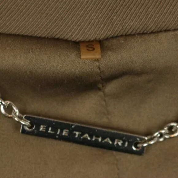 Elie Tahari Women's Small Brown Wool Blend Lined Button Up Trench Coat - Picture 7 of 8